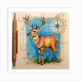 Deer With Compass Art Print