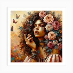 Girl With Flowers Art Print