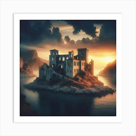 Castle Ruins On An Island In A Bay Art Print