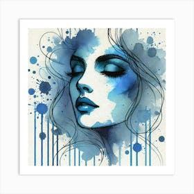 watercolour spalsh blue woman portrait Art Print