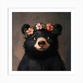 Black Bear With Flower Crown 1 Poster