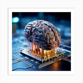 A Three Dimensional Cybernetic Human Brain With Electric Lines Running Through Functioning As A Ne Art Print