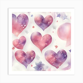 Watercolor Hearts Art Print