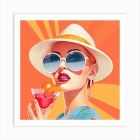 Girl With A Cocktail Art Print