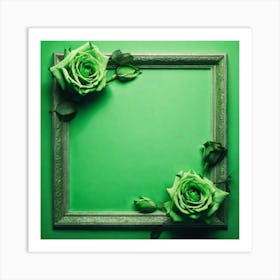 Green Roses In A Frame Art Print