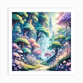 A Fantasy Forest With Twinkling Stars In Pastel Tone Square Composition 454 Art Print