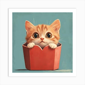 Cute Cat Peeking from Heart Gift Box 7 Art Print