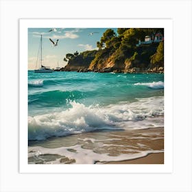 Seagulls On The Beach Art Print