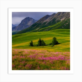 Mountains In Beautiful Colors And Green Grass Beneath Them (1) Art Print