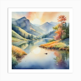 Sunset In The Mountains Painting 1 Art Print