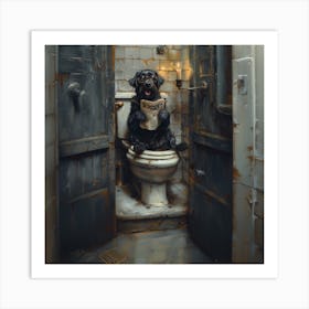 Labrador Reading Newspaper in the Loo Art Print