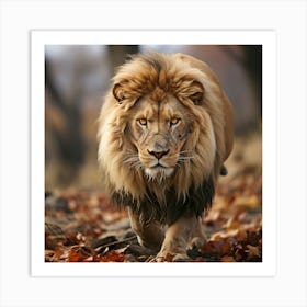 Lion Walking In The Forest 1 Art Print