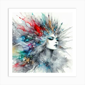 Woman With A Colorful Head Art Print