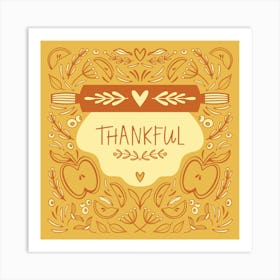 Thankful Rolling Pin Yellow Square Illustrated Art Print