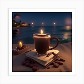 Cup Of Coffee and candles at night Art Print