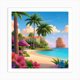 Tropical Beach Scene Art Print