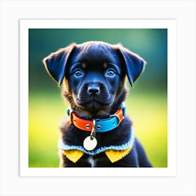 Black Puppy With Blue Eyes Art Print