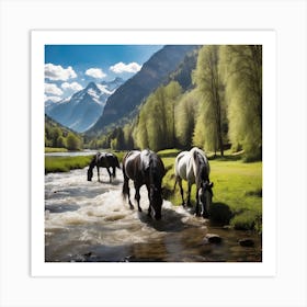 Horses In The Mountains Art Print