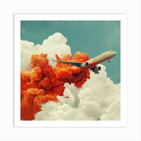 Orange Smoke Airplane Art Print