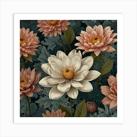 Lotus Flower Seamless Pattern Art Print