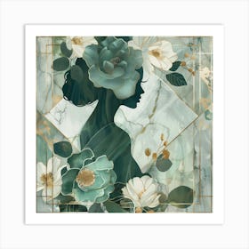 Portrait Of A Woman With Flowers 1 Art Print