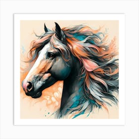 Colorful Horse Head Portrait Drawing 1 Art Print