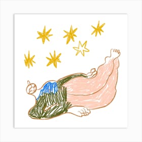 Girl With Stars Square Art Print