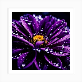 Purple Flower With Water Droplets Art Print