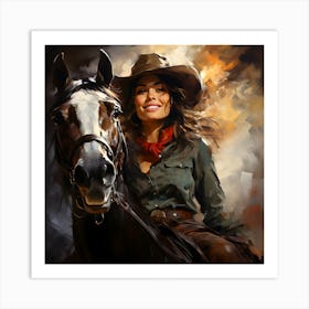 Cowgirl On Horseback 2 Art Print