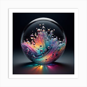 Liquid 3D Splash with Iridescent Colors Inside A Crystal Ball Art Print