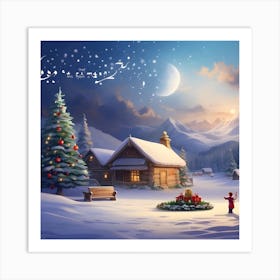 Christmas Village In The Snow Art Print