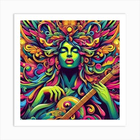 Psychedelic Woman With Guitar Art Print