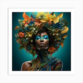 African Woman With Flowers On Her Head Art Print