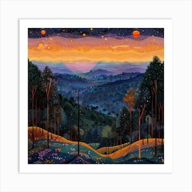 Night In The Woods, Tiny Dots, Pointillism Art Print