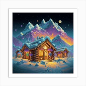 Mountain village snow wooden 6 23 Art Print