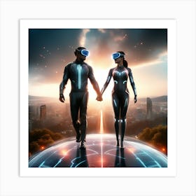 Futuristic Couple Holding Hands 1 Art Print