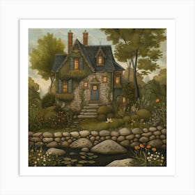 Cottage By The Pond Art Print