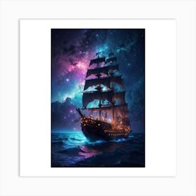 Ship In The Night Sky Art Print