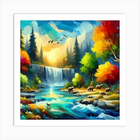 Waterfall In The Forest 5 Art Print