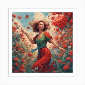 The beauty of a woman with red nature Art Print