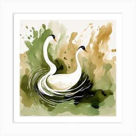 Swans In Water Art Print