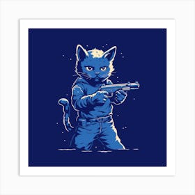 Blue Cat With Gun Art Print