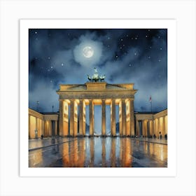 Germany Brandenburg Gate At Night Art Print