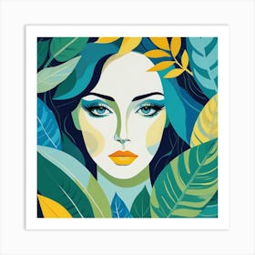 Portrait Of A Woman With Leaves 1 Art Print