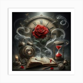 Clock And Rose Art Print