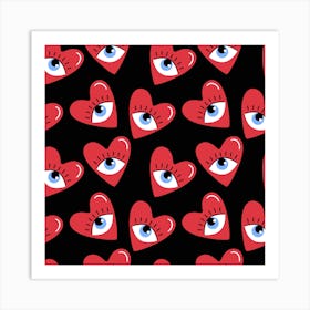 Red Hearts With Blue Eyes Art Print