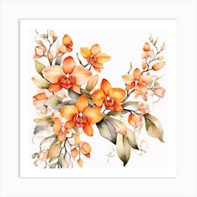 Pattern with orange Orchid flowers Art Print