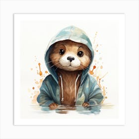 Watercolour Cartoon Otter In A Hoodie 3 Art Print