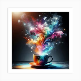 Coffee Cup With Colorful Smoke 1 Art Print