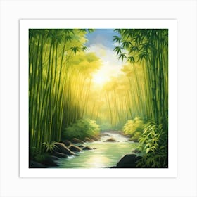 A Stream In A Bamboo Forest At Sun Rise Square Composition 420 Art Print